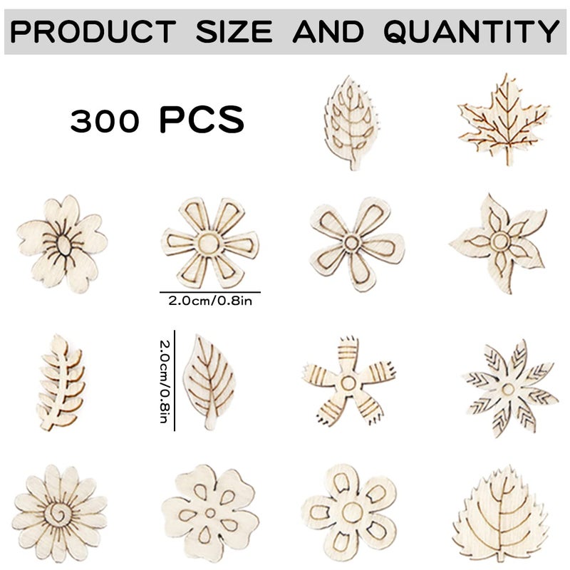 YOLUFER 300 Pcs Wooden Embellishments Mixed Flower Leaf Pattern Wooden Scrapbooking DIY Handmade Crafts Children DIY Graffiti Home Decor - Image 3